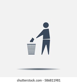 Trash bin or trash can with human figure symbol in vector with shadow