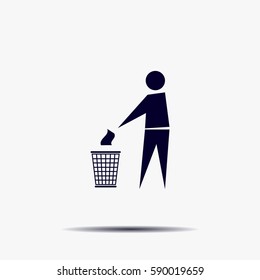 Trash bin or trash can with human figure symbol in vector with shadow