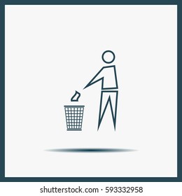 Trash bin or trash can with human figure symbol in vector with shadow