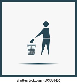 Trash bin or trash can with human figure symbol in vector with shadow