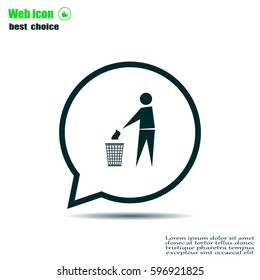 Trash bin or trash can with human figure symbol in vector with shadow