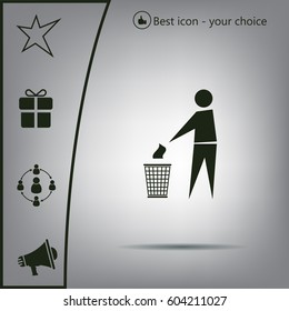 Trash bin or trash can with human figure symbol in vector with shadow