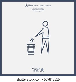 Trash bin or trash can with human figure symbol in vector with shadow