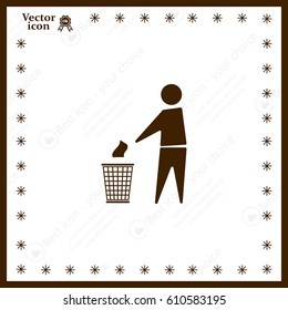 Trash bin or trash can with human figure symbol in vector with shadow