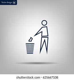 Trash bin or trash can with human figure symbol in vector with shadow