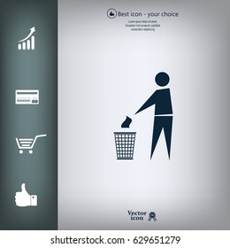 Trash bin or trash can with human figure symbol in vector with shadow