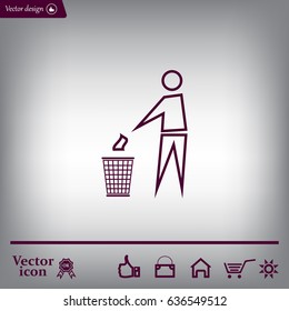 Trash bin or trash can with human figure symbol in vector with shadow
