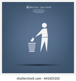 Trash bin or trash can with human figure symbol in vector with shadow