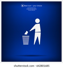 Trash bin or trash can with human figure symbol in vector with shadow