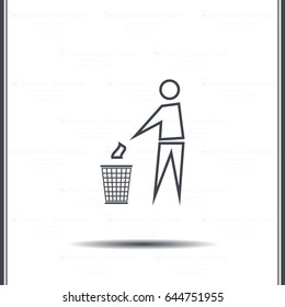 Trash bin or trash can with human figure symbol in vector with shadow