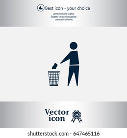 Trash bin or trash can with human figure symbol in vector with shadow