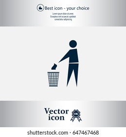 Trash bin or trash can with human figure symbol in vector with shadow
