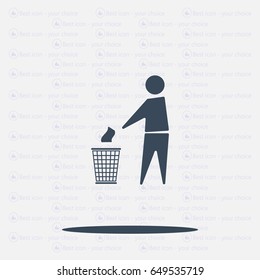Trash bin or trash can with human figure symbol in vector with shadow