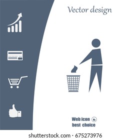 Trash bin or trash can with human figure symbol in vector with shadow