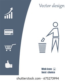 Trash bin or trash can with human figure symbol in vector with shadow