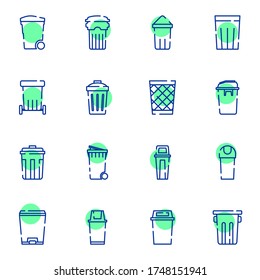 Trash bin, trash can icon set. Simple trash colored outline icon sign concept. vector illustration. 