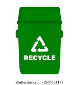 Trash bin or trash can with recycle label green colour clip art vector illustration. Waste management graphic resource for education
