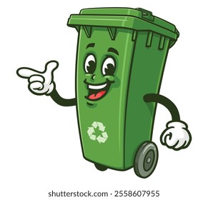 Trash Bin Cartoon Character Mascot Illustration Vector Clip-art Hand-drawn Logo Design