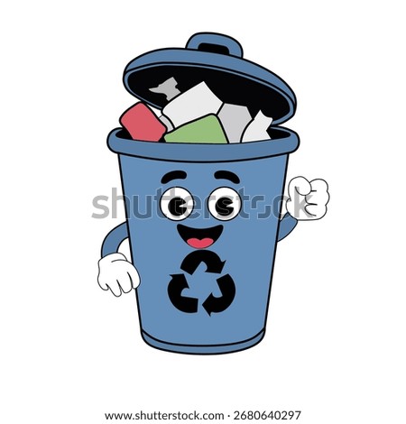 Trash bin cartoon recycling container with cute animated waste character