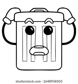lixo Bin caractere ilustração desenhado à mão contorno vetor