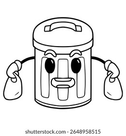 lixo Bin caractere ilustração desenhado à mão contorno vetor