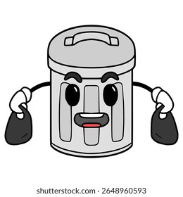lixo Bin caractere ilustração desenhado à mão vetor isolado