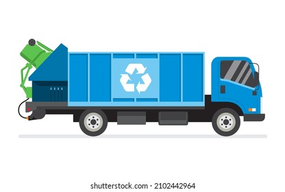 Trash Bin Cleaning Truck On A White Background. Vector Illustration In Flat Design