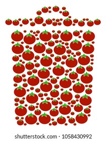 Trash Bin collage of tomatoes in different sizes. Vector tomato elements are composed into trash bin pattern. Tomatoes vector illustration.