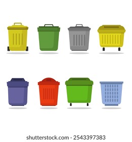 Trash bin collection illustrated on white background