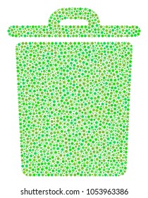 Trash Bin composition of circle dots in various sizes and green color tones. Dots are composed into trash bin vector mosaic. Organic vector design concept.
