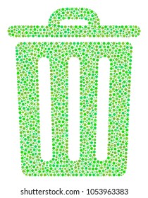 Trash Bin composition of dots in different sizes and eco green color tinges. Circle elements are combined into trash bin vector composition. Ecological vector design concept.