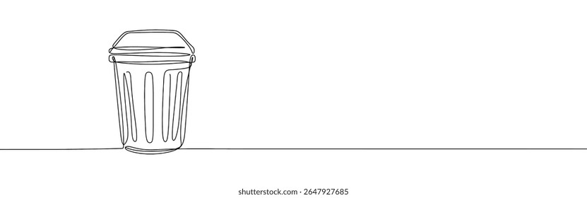 Trash bin continuous one line drawing. Trash can, dustbin, recycle concept. Vector illustration.