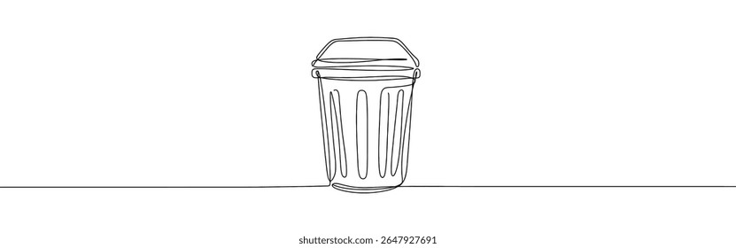 Trash bin continuous one line drawing. Trash can, dustbin, recycle concept. Vector illustration.