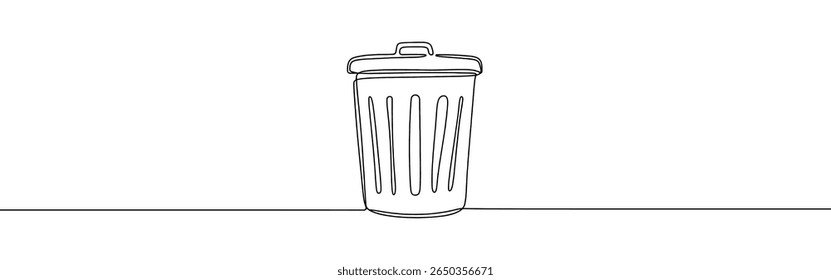 Trash bin continuous one line drawing. Trash can, dustbin, recycle concept. Vector illustration.