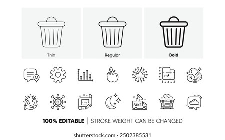 Trash bin, Eco food and Cloud network line icons. Pack of Framework, Vitamin n, Cloud communication icon. Fake news, Service, Save planet pictogram. Chat bubble, Coal trolley, Floor plan. Vector