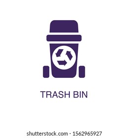 Trash bin element in flat simple style on white background. Trash bin icon, with text name concept template