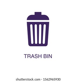 Trash bin element in flat simple style on white background. Trash bin icon, with text name concept template