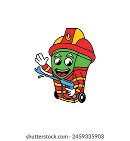 Mülleimer Fire Fighter Maskottchen Illustration Kreatives Design Vorlage