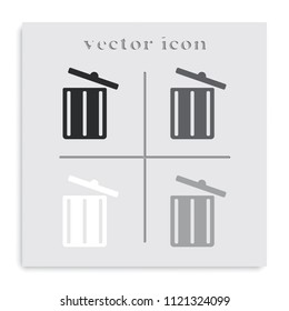 Trash bin flat black and white vector icon.