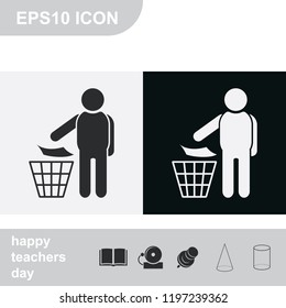 Trash bin flat black and white vector icon.