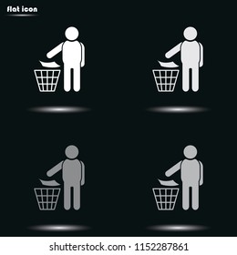 Trash bin flat grayscale vector icon.