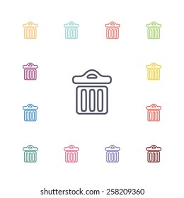 trash bin flat icons set. Open colorful buttons 