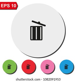 Trash bin flat round colorful vector icon.