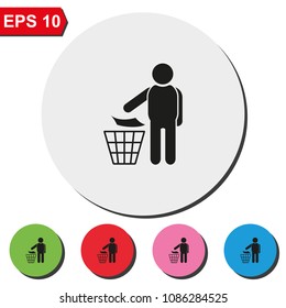 Trash bin flat round colorful vector icon.