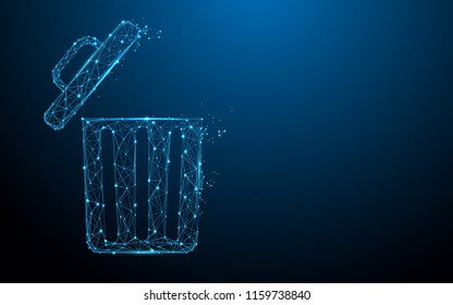 Trash bin form lines, triangles and particle style design. Illustration vector