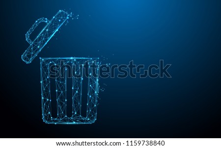 Trash bin form lines, triangles and particle style design. Illustration vector