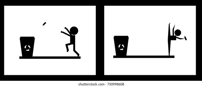 Trash bin funny icon like sport with Info-graphics illustration silhouette vector on white background
