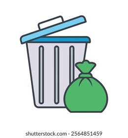 Trash Bin and Garbage Bag Icon Vector Design.