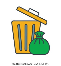 Trash Bin and Garbage Bag Icon Vector Design.