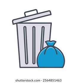 Trash Bin and Garbage Bag Icon Vector Design.